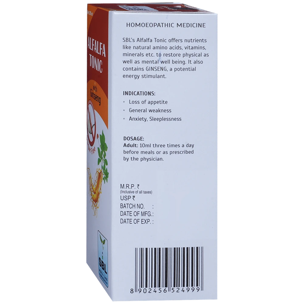 SBL Alfalfa Tonic with Ginseng Sugar Free bottle of 180 ml Tonic