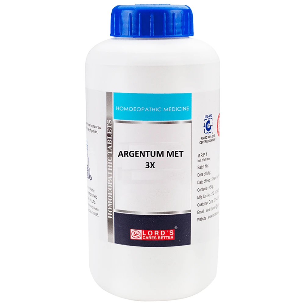 Lord's Argentum Met Trituration Tablet 3X bottle of 450 gm Trituration Tablet