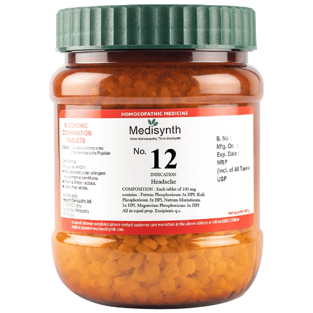 Medisynth Bio-chemic Combination No.12 Headache bottle of 450 gm Biocombination Tablet
