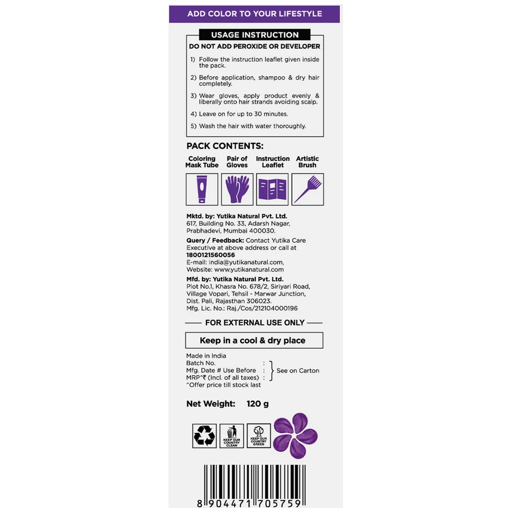 CosGlam Semi Permanent Hair Color | PPD & Ammonia free | Midnight Violet tube of 120 gm Cream