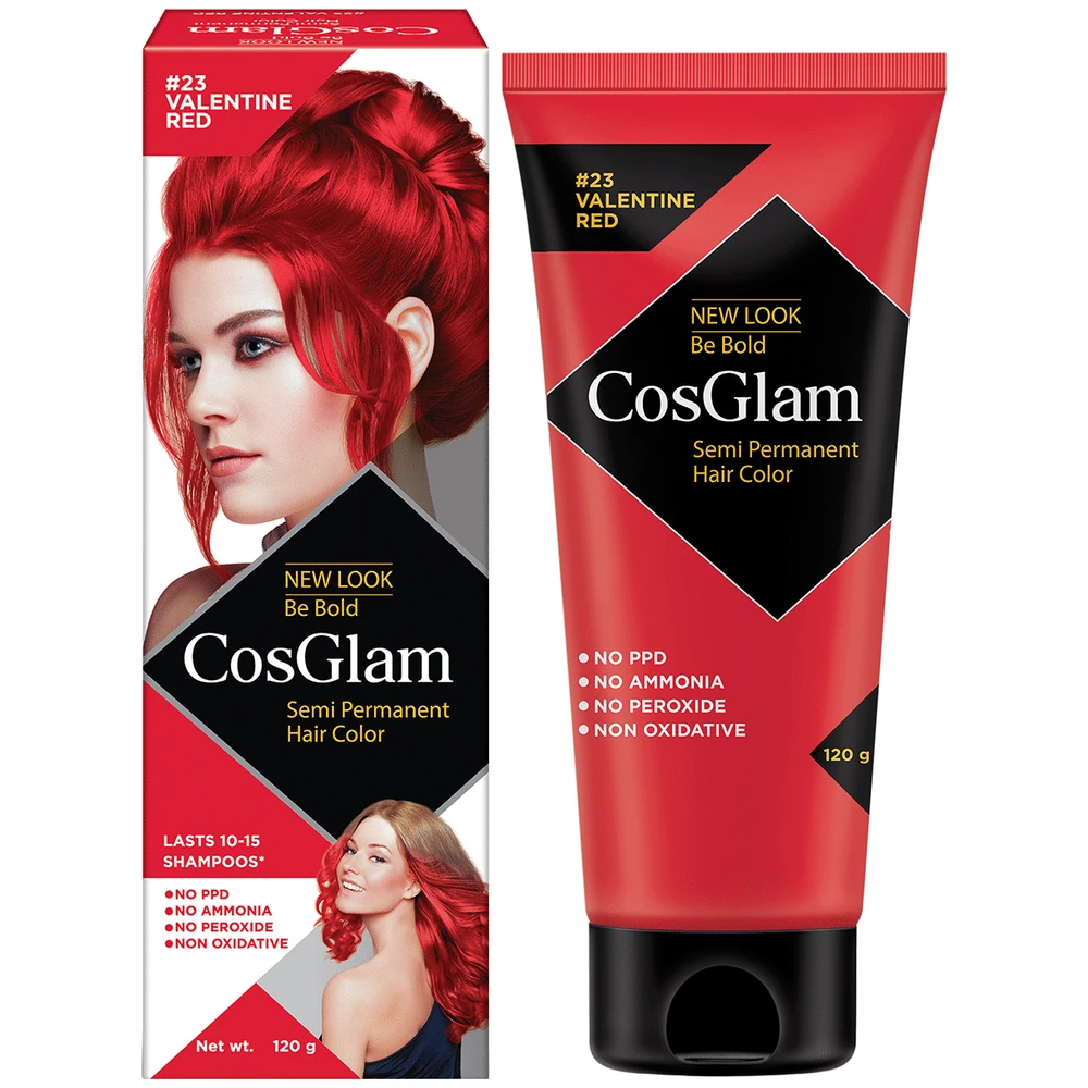 CosGlam Semi Permanent Hair Color | PPD & Ammonia free | Valentine Red tube of 120 gm Cream