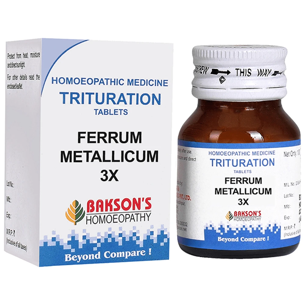 Bakson's Homeopathy Ferrum Metallicum Trituration Tablet 3X bottle of 100 trituration tablets