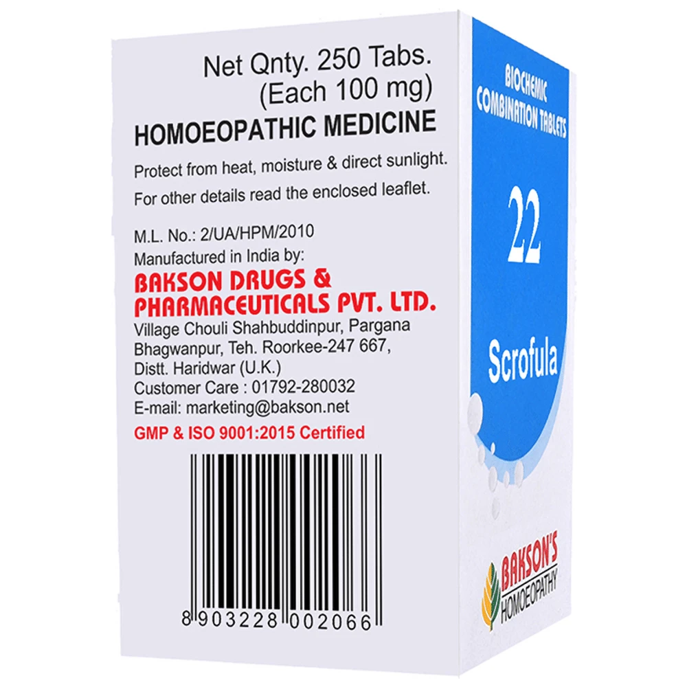 Bakson's Homeopathy Biocombination 22 Tablet bottle of 250 biocombination tablets