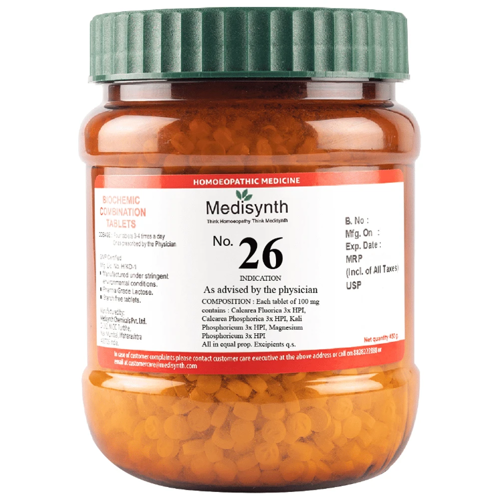 Medisynth Bio-chemic Combination No.26 bottle of 450 gm Biocombination Tablet Medisynth Bio-chemic Combination No.26 bottle of 450 gm Biocombination Tablet