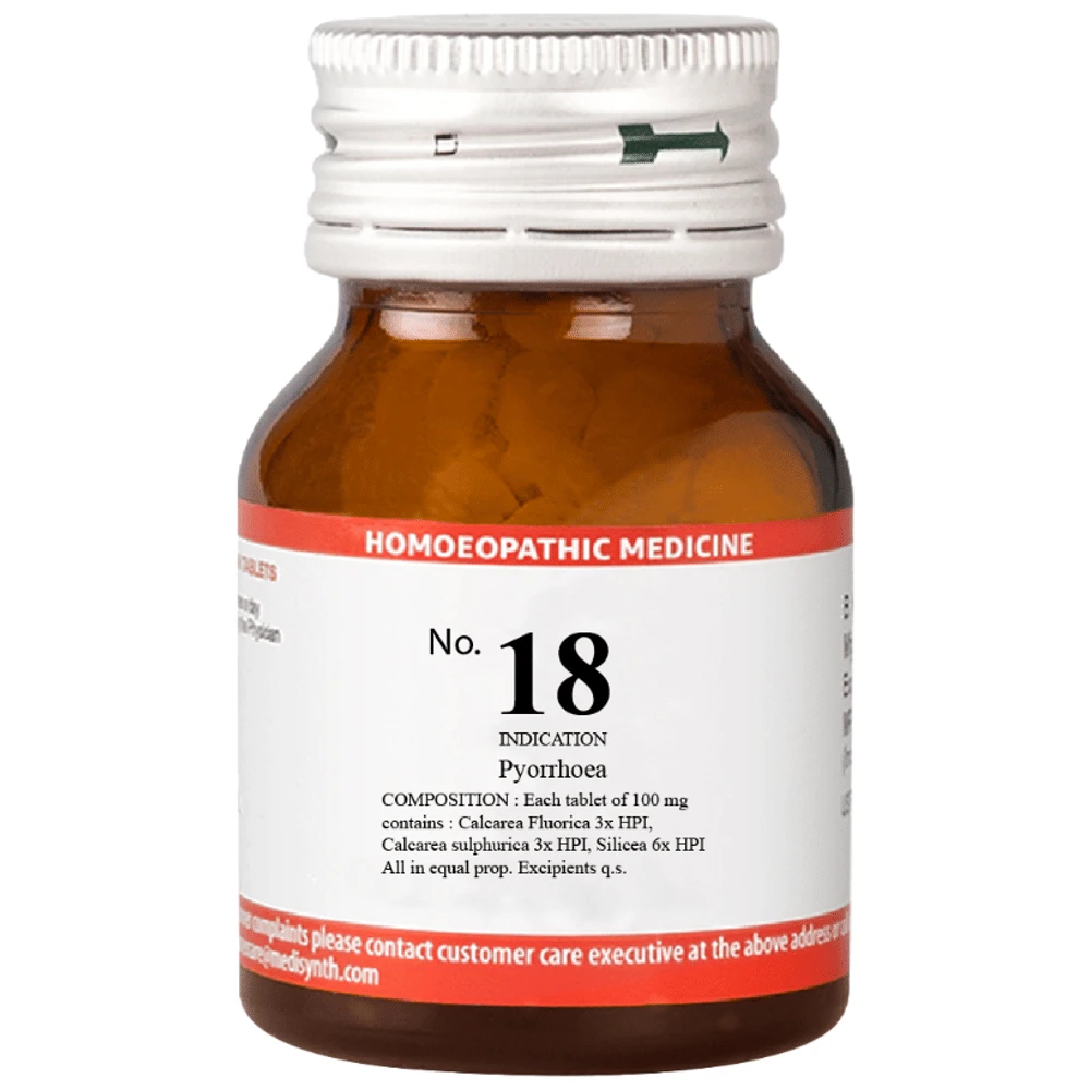 Medisynth Bio-chemic Combination No.18 Pyorrhoea bottle of 25 gm Biocombination Tablet Medisynth Bio-chemic Combination No.18 Pyorrhoea bottle of 25 gm Biocombination Tablet
