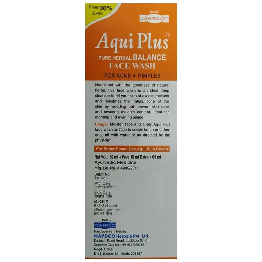 Hapdco Aqui Plus Face Wash tube of 65 ml Face Wash Hapdco Aqui Plus Face Wash tube of 65 ml Face Wash