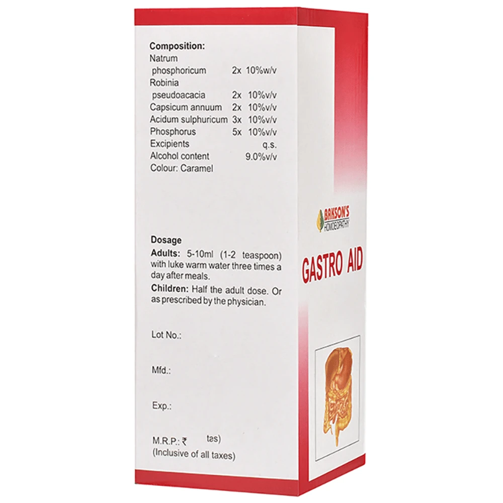 Bakson's Homeopathy Gastro Aid Syrup bottle of 200 ml Syrup
