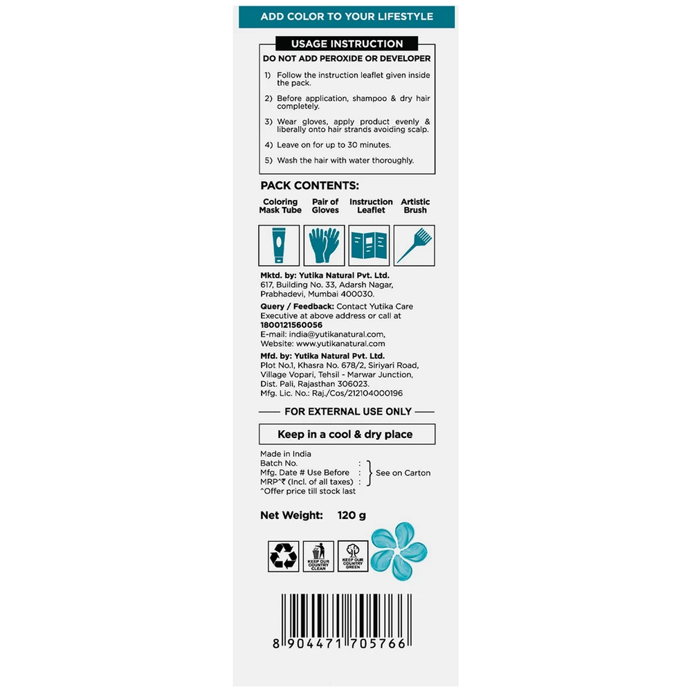 CosGlam Semi Permanent Hair Color | PPD & Ammonia free | Electric Teal tube of 120 gm Cream