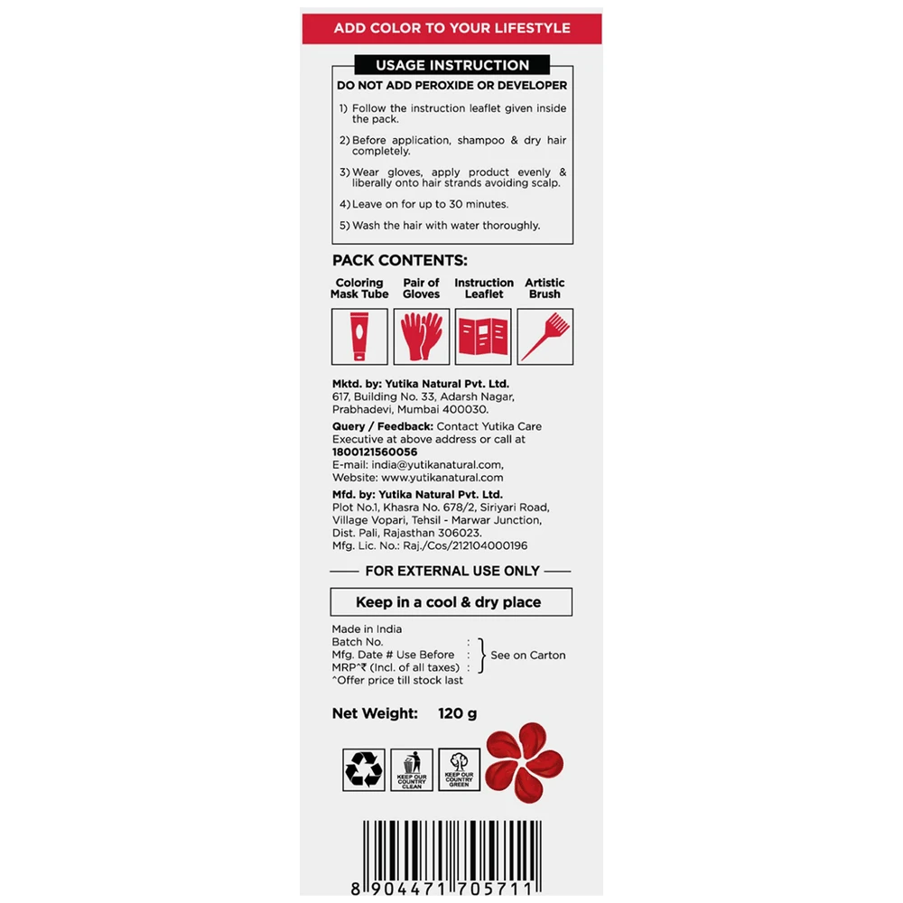 CosGlam Semi Permanent Hair Color | PPD & Ammonia free | Valentine Red tube of 120 gm Cream