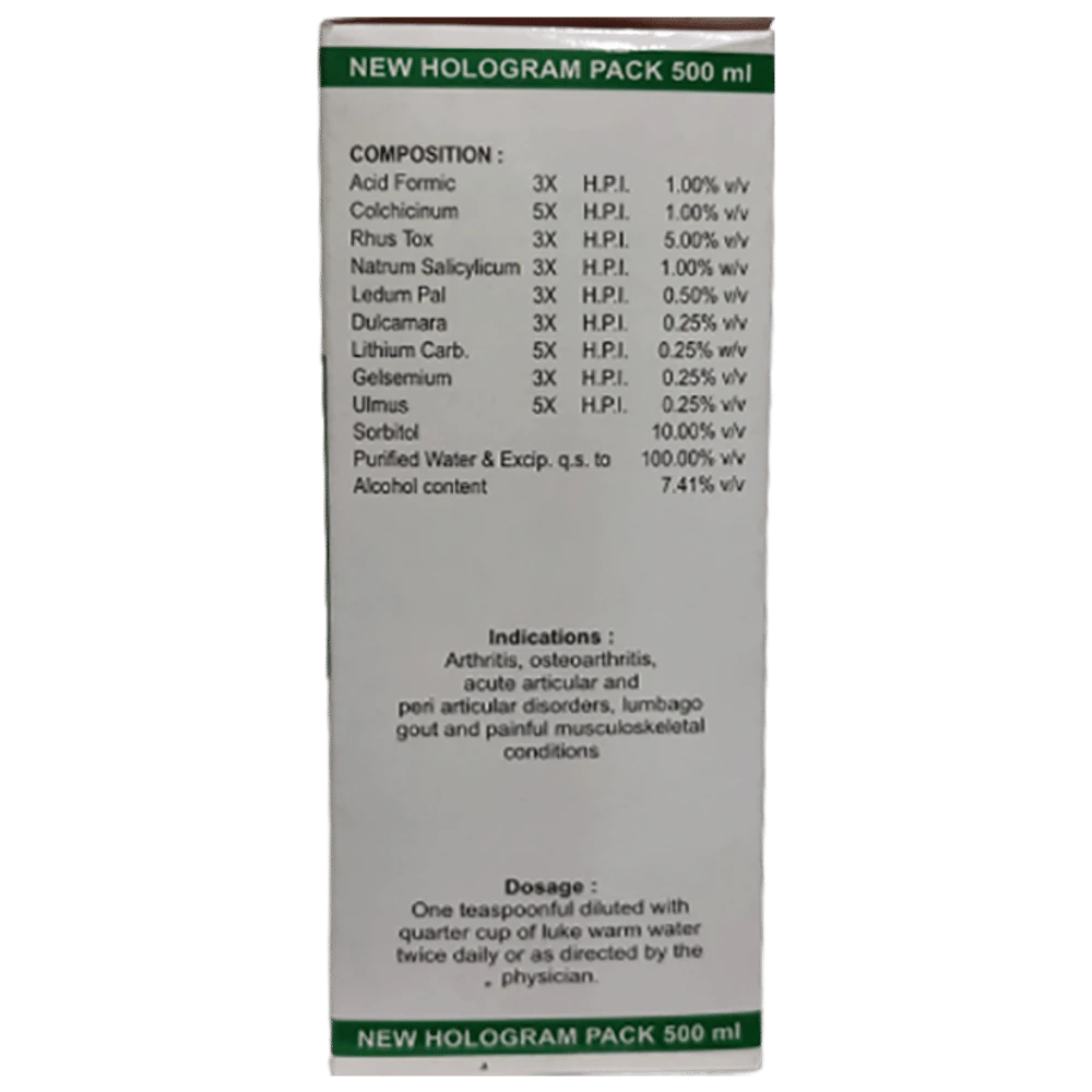 Dr. Wellmans Rheuma-Sol Syrup Sugar Free bottle of 500 ml Syrup