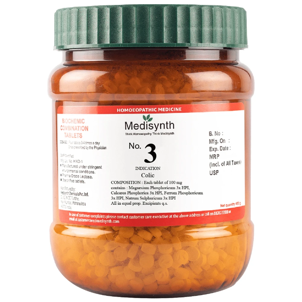 Medisynth Bio-chemic Combination No.3 Colic bottle of 450 gm Biocombination Tablet Medisynth Bio-chemic Combination No.3 Colic bottle of 450 gm Biocombination Tablet