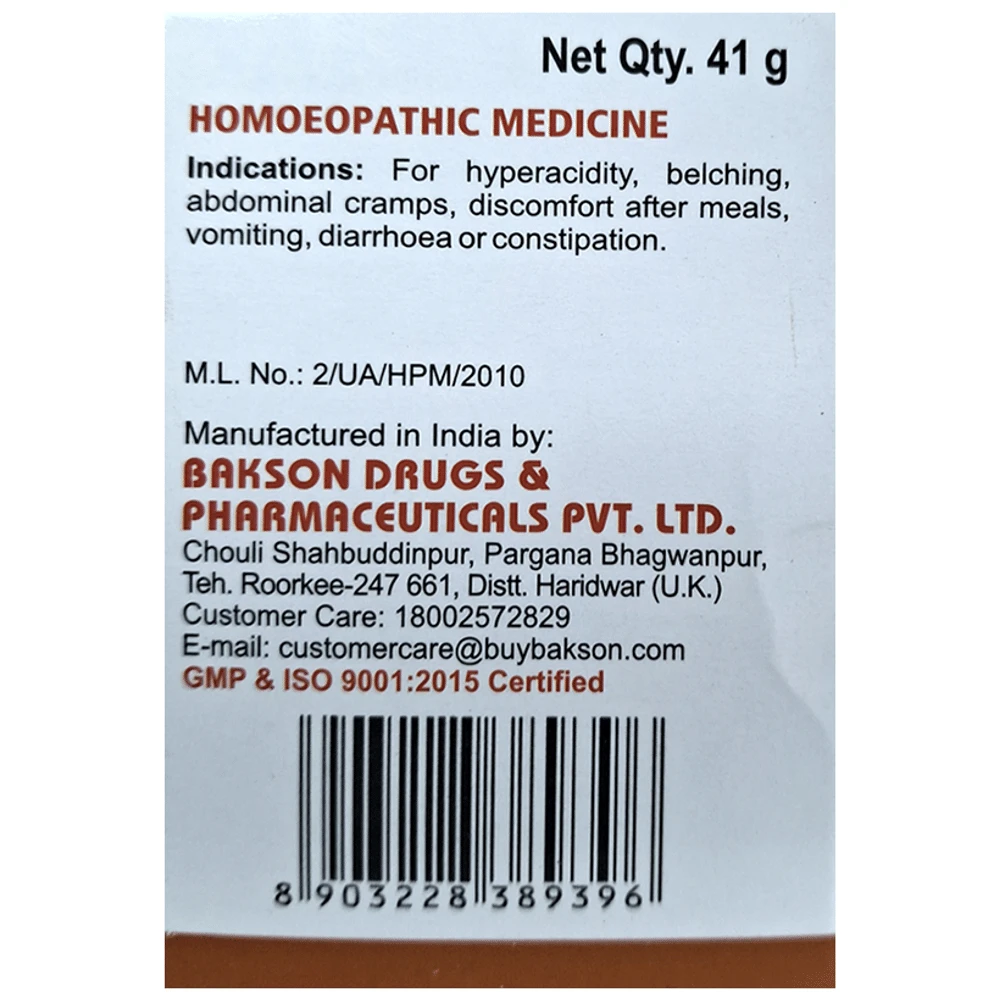 Bakson's Homeopathy Gastro Aid Tablet bottle of 41 gm Tablet