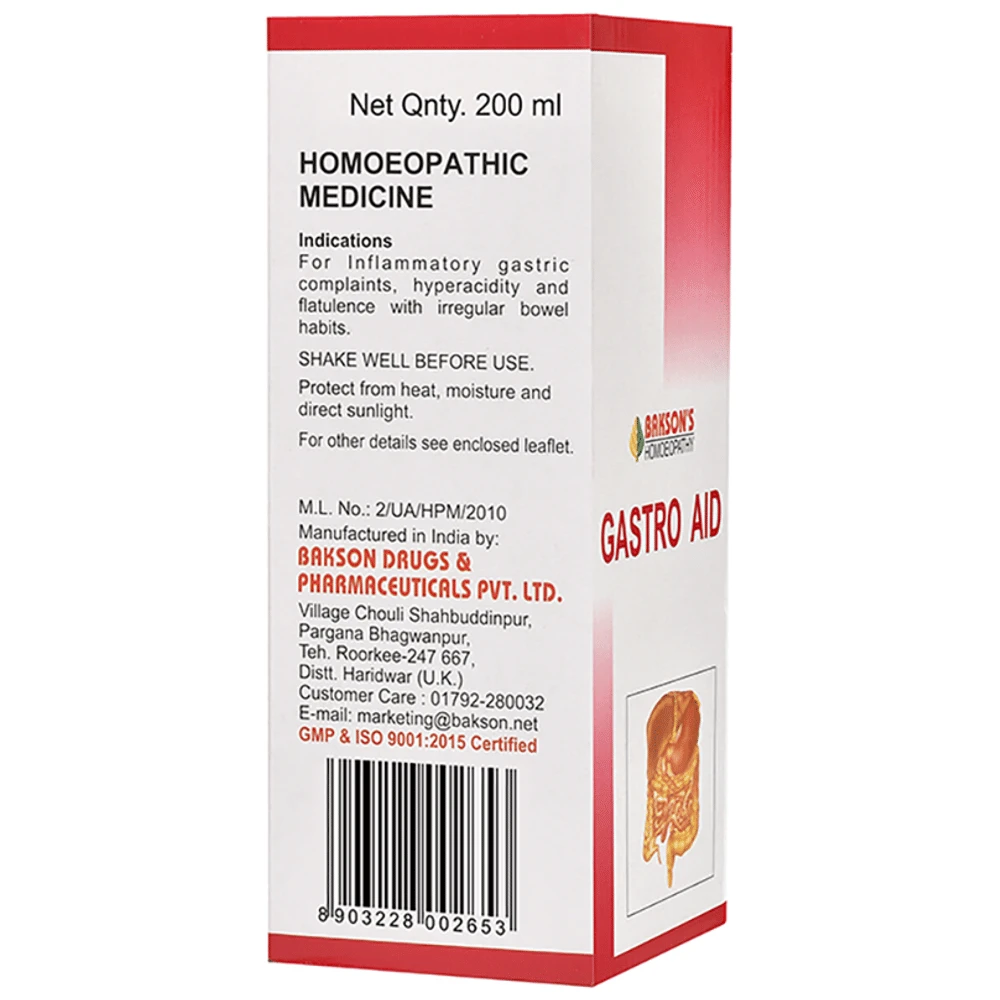 Bakson's Homeopathy Gastro Aid Syrup bottle of 200 ml Syrup