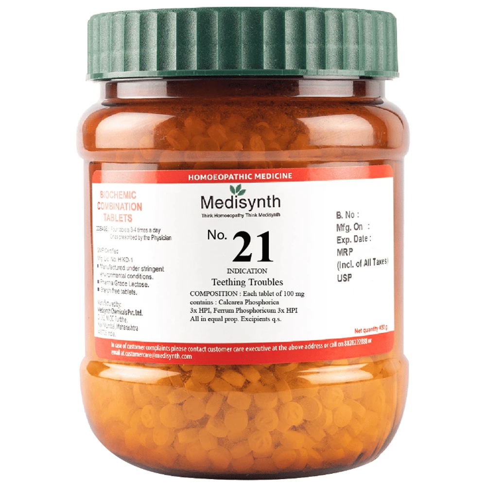 Medisynth Bio-chemic Combination No.21 Teething Troubles bottle of 450 gm Biocombination Tablet Medisynth Bio-chemic Combination No.21 Teething Troubles bottle of 450 gm Biocombination Tablet