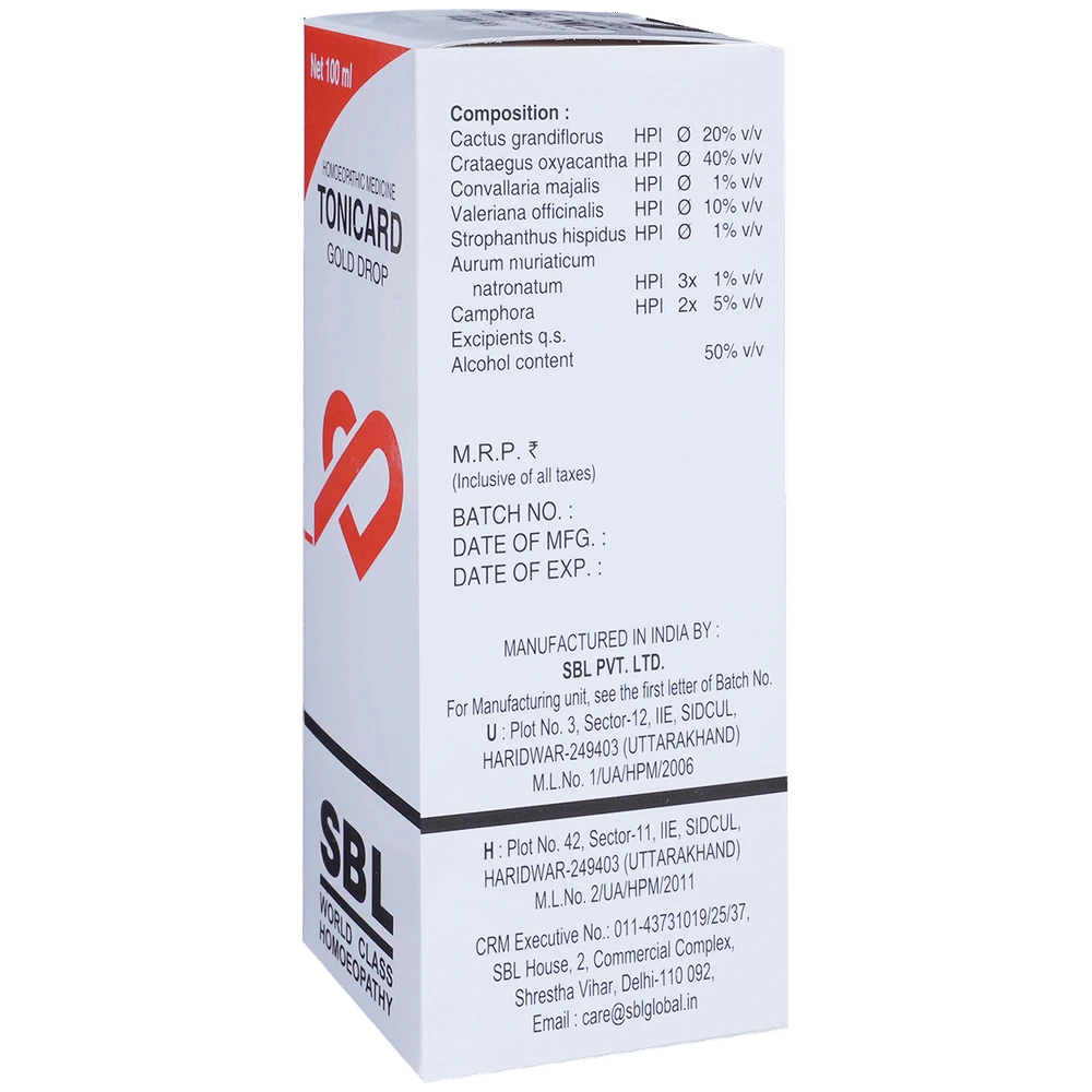 SBL Tonicard Gold Drop Homeopathic Medicine bottle of 100 ml Drop