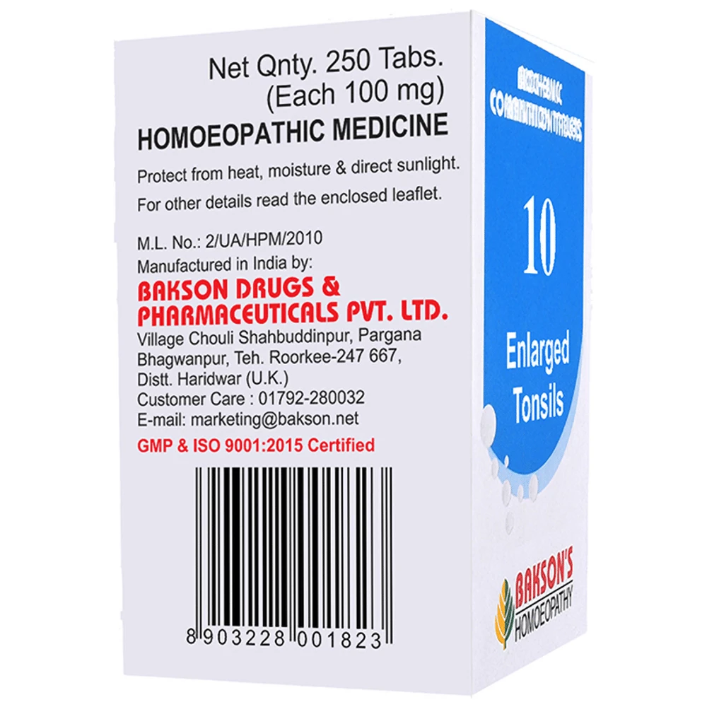 Bakson's Homeopathy Biocombination 10 Tablet bottle of 250 biocombination tablets