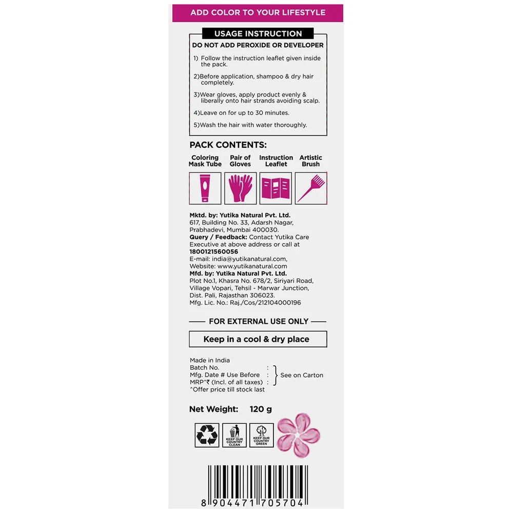 CosGlam Semi Permanent Hair Color | PPD & Ammonia free | Hot Pink tube of 120 gm Cream