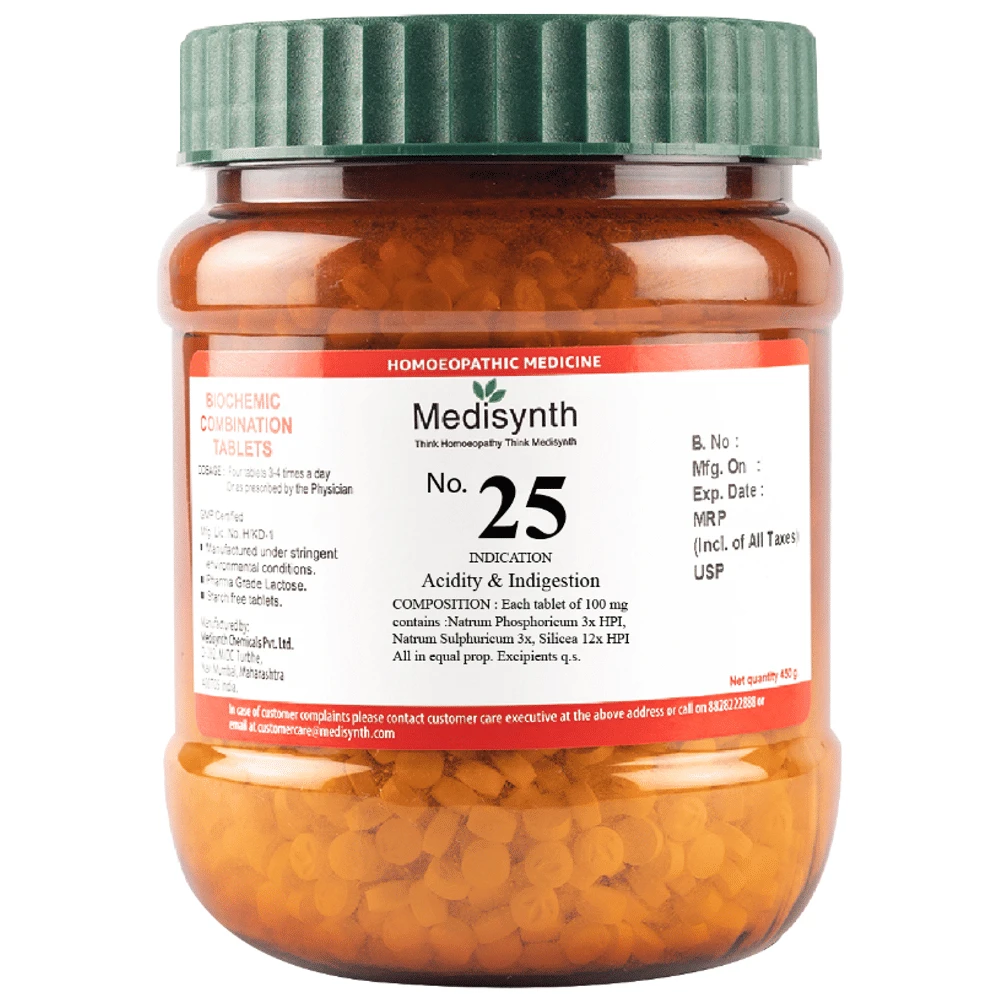 Medisynth Bio-chemic Combination No.25 Acidity & Indigestion bottle of 450 gm Biocombination Tablet Medisynth Bio-chemic Combination No.25 Acidity & Indigestion bottle of 450 gm Biocombination Tablet