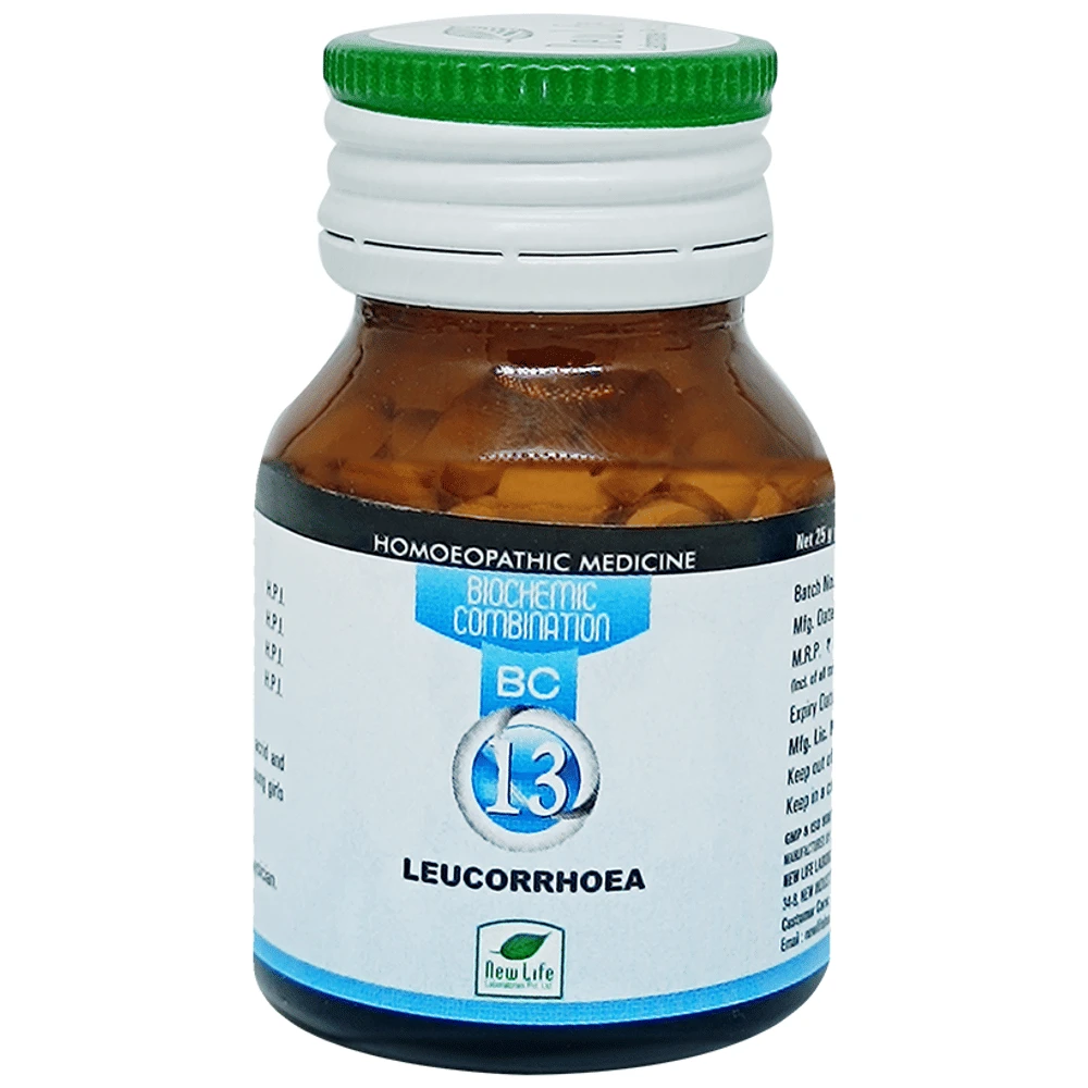 New Life Bio Combination No. 13 Leucorrhoea bottle of 25 gm Biocombination Tablet New Life Bio Combination No. 13 Leucorrhoea bottle of 25 gm Biocombination Tablet