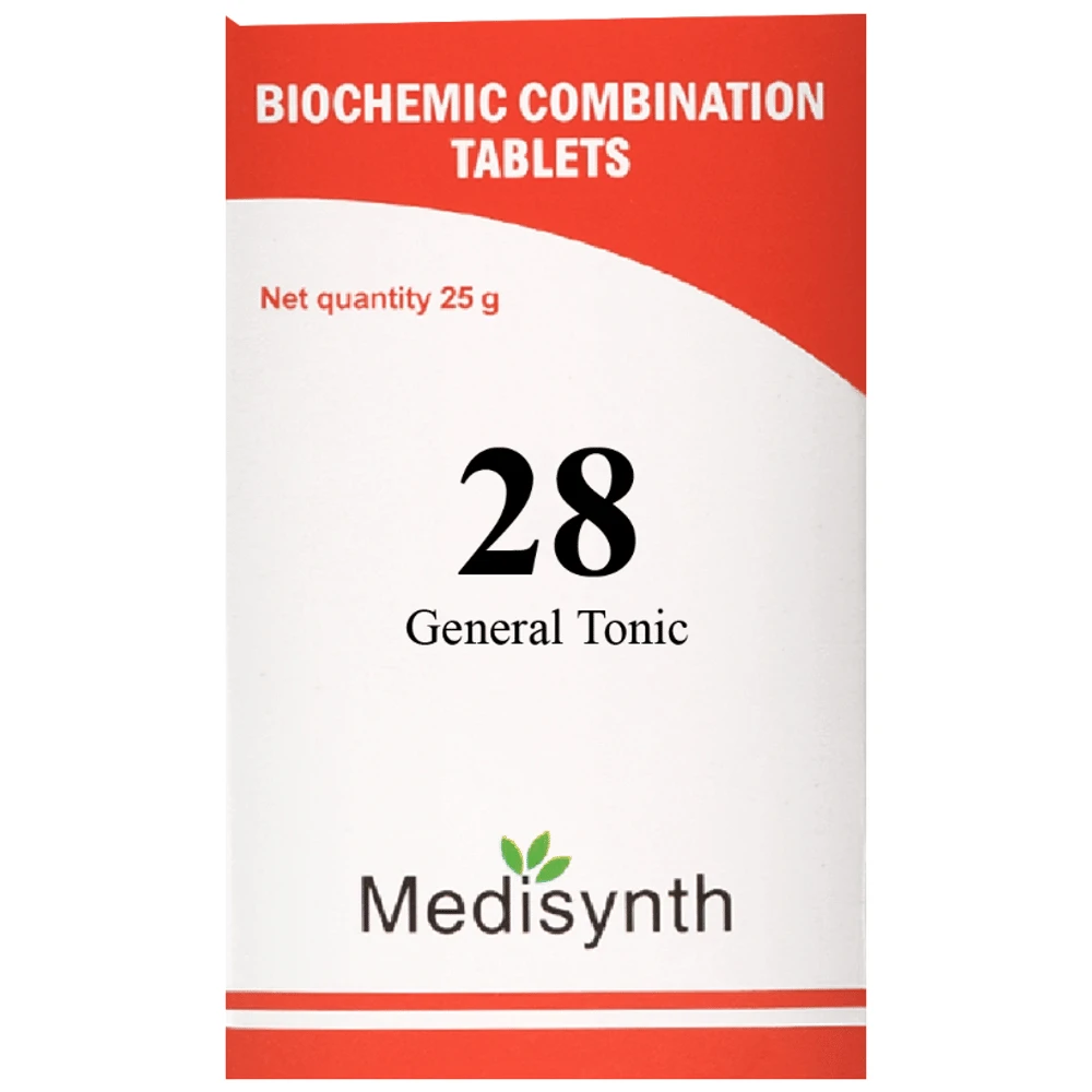 Medisynth Bio-chemic Combination No.28 Genral Tonic bottle of 25 gm Biocombination Tablet Medisynth Bio-chemic Combination No.28 Genral Tonic bottle of 25 gm Biocombination Tablet