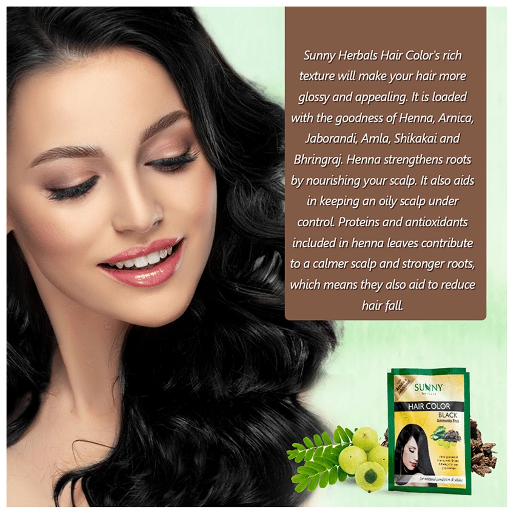 Sunny Herbals Hair Color 12 Sachets Black box of 240 gm Powder
