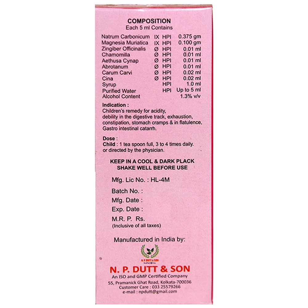 N.P. Dutt & Son Gripe Mixture for Baby bottle of 150 ml Syrup