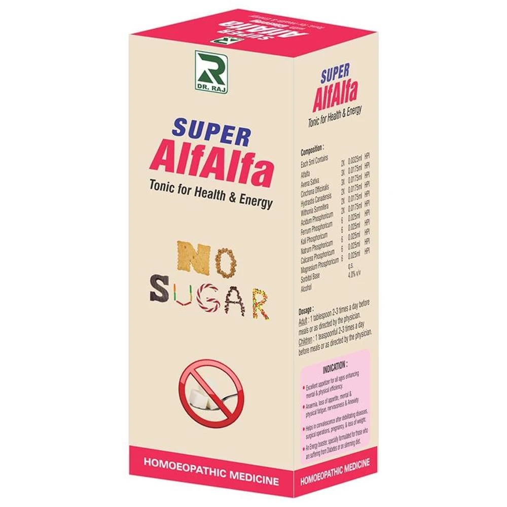 Dr. Raj Super Alfalfa Syrup Sugar Free bottle of 450 ml Syrup Dr. Raj Super Alfalfa Syrup Sugar Free bottle of 450 ml Syrup