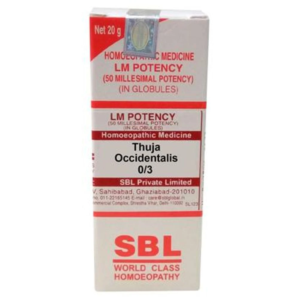 SBL Thuja Occidentalis 0/3 LM bottle of 20 gm Globules