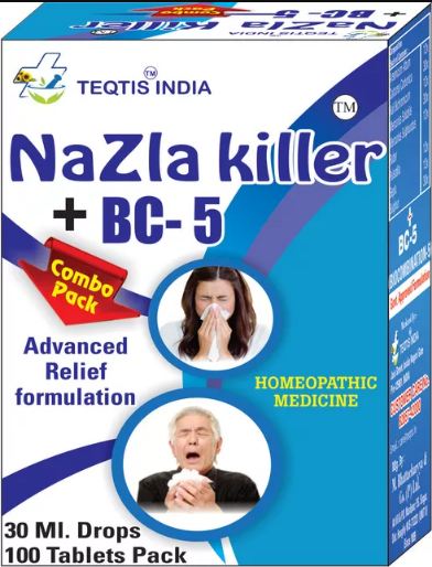 Teqtis India NAZLA KILLER DROPS + BC 5 Homeopathic Treatment For Sinus Sinusitis