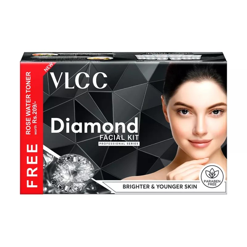 VLCC Diamond Facial Kit + Free Rose Water Toner (100ml) (Toner 50g + Scrub 50g + Gel 50g + Cream 50g + Mask 50g + Moisturizing Gel 50g) (1Pack)