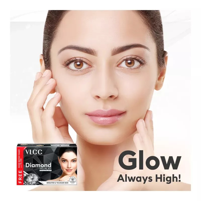 VLCC Diamond Facial Kit + Free Rose Water Toner (100ml) (Toner 50g + Scrub 50g + Gel 50g + Cream 50g + Mask 50g + Moisturizing Gel 50g) (1Pack)