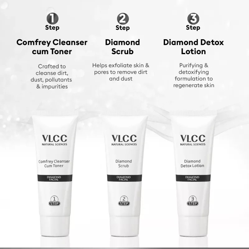 VLCC Diamond Facial Kit + Free Rose Water Toner (100ml) (Toner 50g + Scrub 50g + Gel 50g + Cream 50g + Mask 50g + Moisturizing Gel 50g) (1Pack)