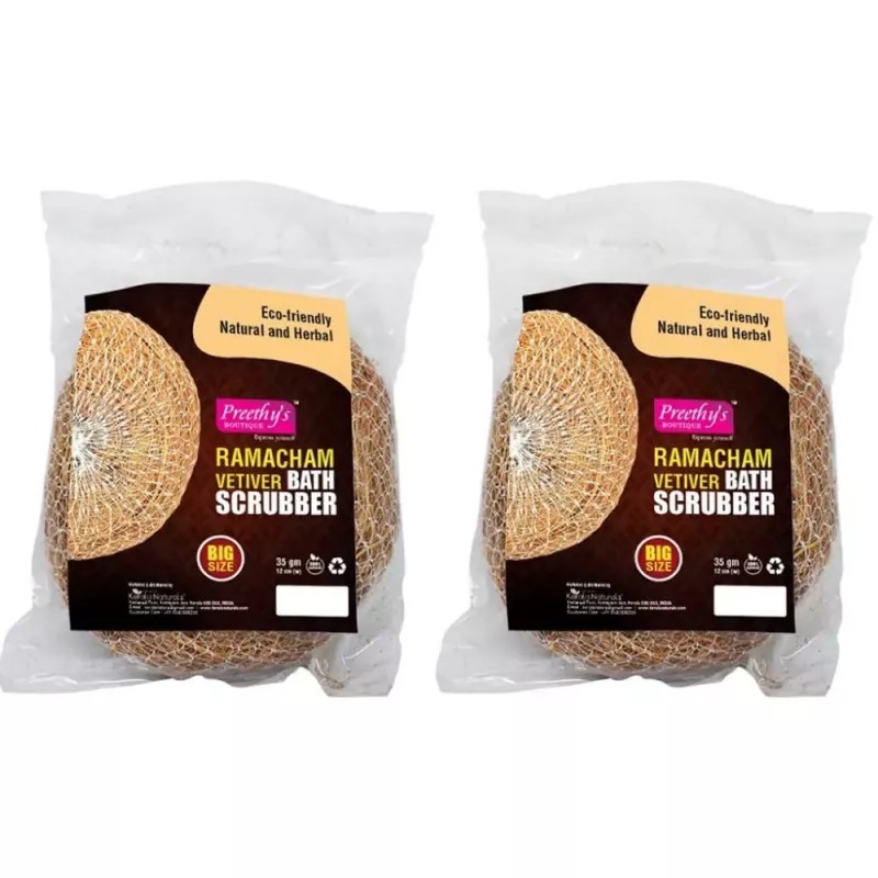 Preethy's Boutique Natural Vetiver Bath Scrubber (Ramacham) Big Size (2pcs, Pack of 2)