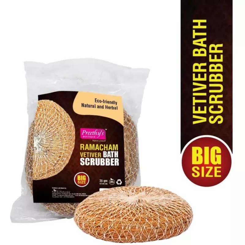 Preethy's Boutique Natural Vetiver Bath Scrubber (Ramacham) Big Size (2pcs, Pack of 2)