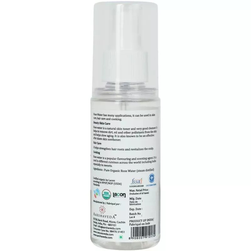 Nature's Veda Rose Water Organic, Steam Distilled (100ml)