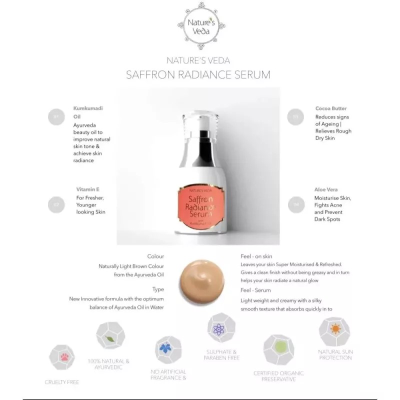 Nature's Veda Saffron Radiance Serum (With Kumkumadi Oil) (30ml)