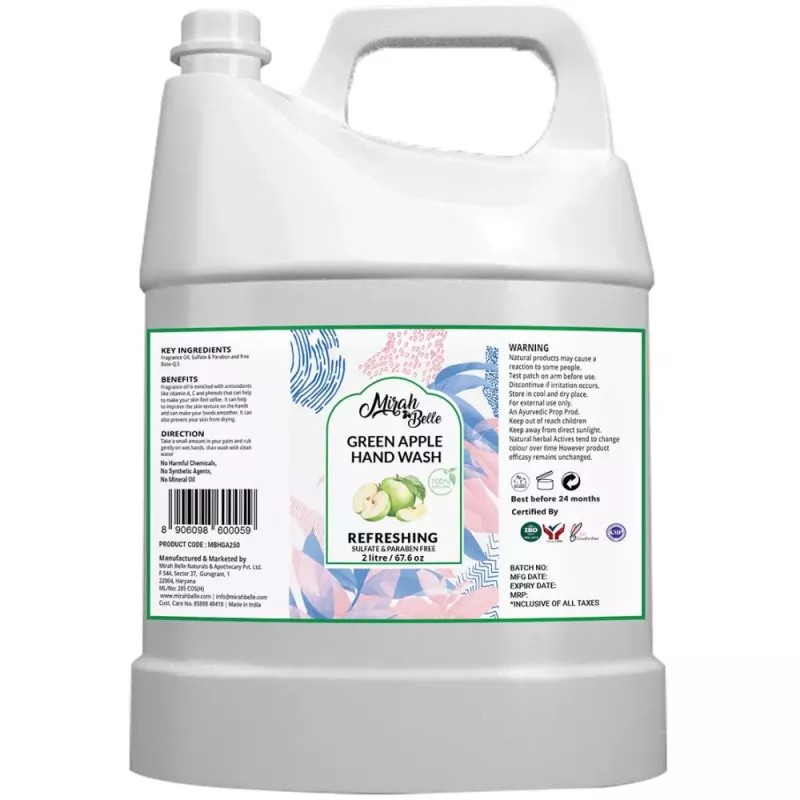Mirah Belle Green Apple Hand Wash Can Fda Approved Bulk Pack For Refill (2000ml)