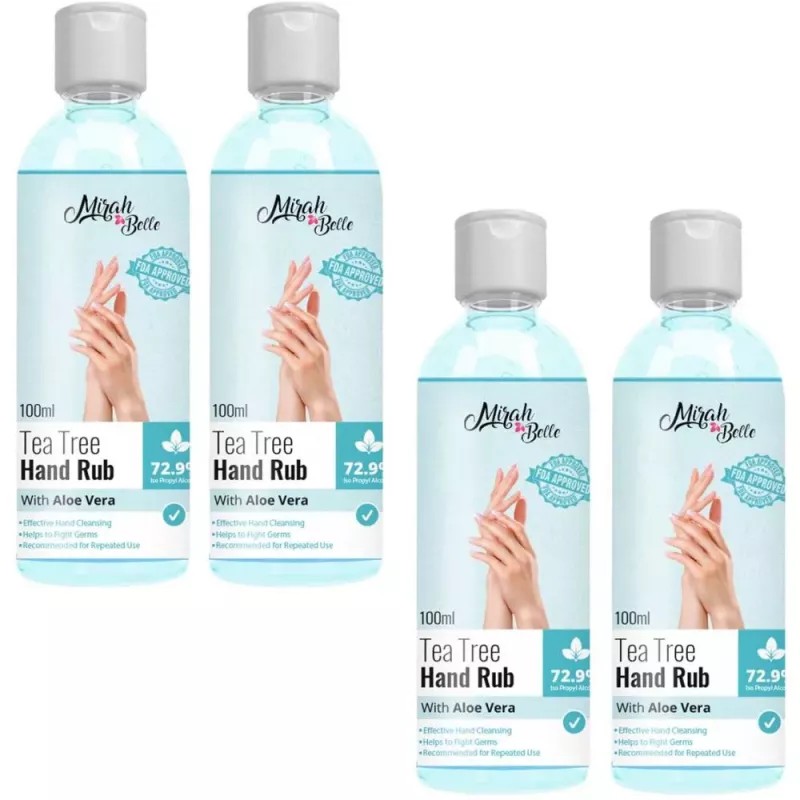 Mirah Belle Tea Tree Aloe Vera Hand Rub Sanitizer (100ml, Pack of 4)