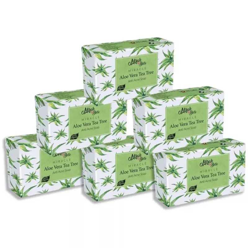Mirah Belle Organic Aloe Vera Tea Tree Anti Acne Soap Bar (125g, Pack of 6)