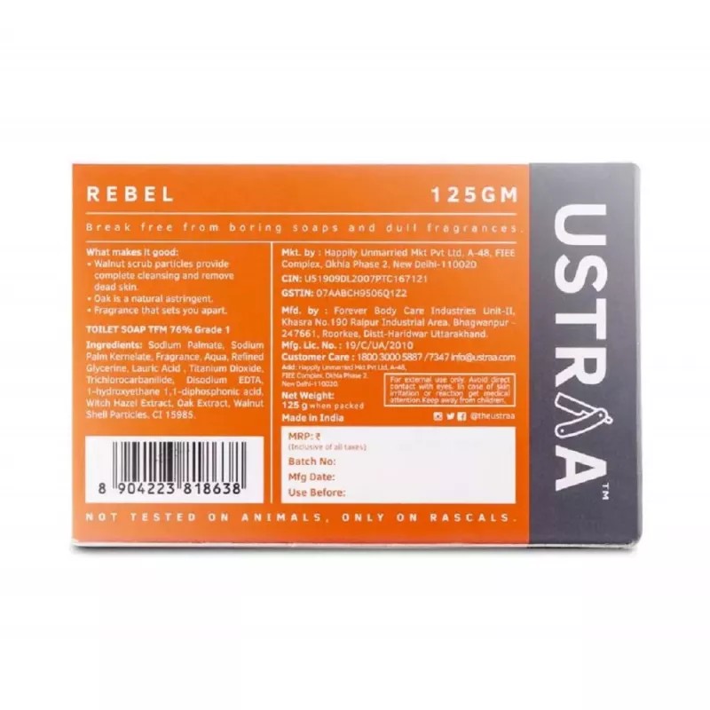 Ustraa Rebel Cologne Soap With Oak & Walnut (125g, Pack of 3)