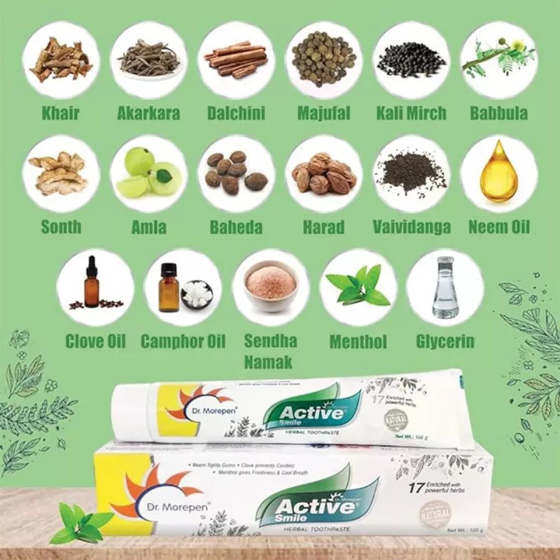 Dr Morepen Active Smile Herbal Toothpaste With Neem (100g, Pack of 4)