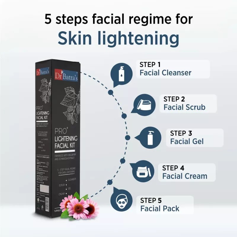 Dr Batras Pro Plus Lightening Facial Kit (Facial Pack 50g + Scrub 50g + Cleanser 50g + Gel 50g + Massage Cream 50g) (1Pack)