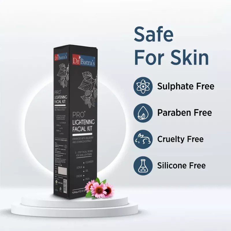 Dr Batras Pro Plus Lightening Facial Kit (Facial Pack 50g + Scrub 50g + Cleanser 50g + Gel 50g + Massage Cream 50g) (1Pack)