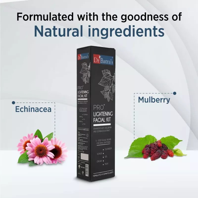 Dr Batras Pro Plus Lightening Facial Kit (Facial Pack 50g + Scrub 50g + Cleanser 50g + Gel 50g + Massage Cream 50g) (1Pack)