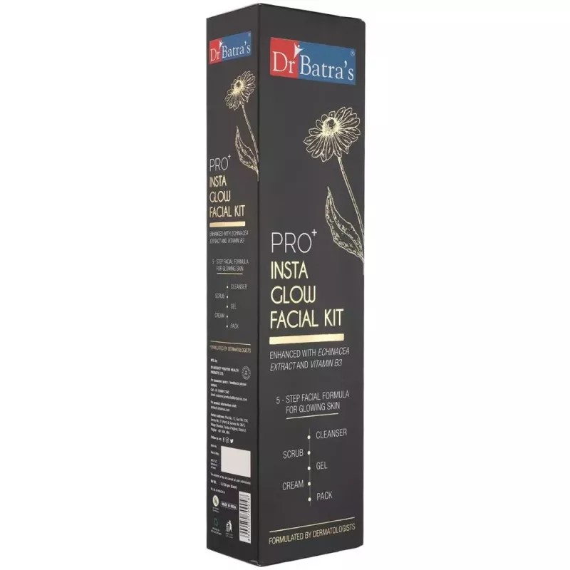 Dr Batras Pro Plus Insta Glow Facial Kit (Facial Pack 50g + Scrub 50g + Cleanser 50g + Gel 50g + Massage Cream 50g) (1Pack)
