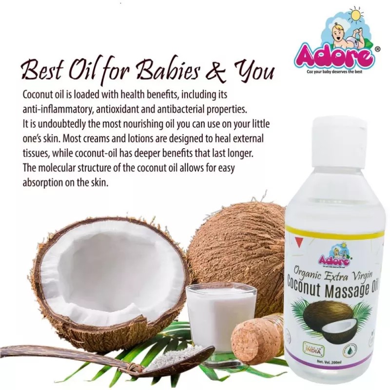 Adore Organic Extra Virgin Coconut Massage Oil (200ml)