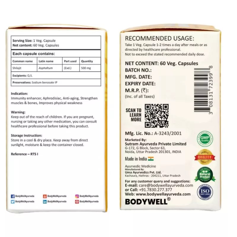 Bodywell Shilajit 500Mg Capsules (60caps)