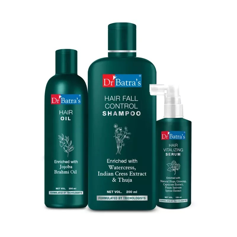 Dr Batras Hair Vitalizing Serum, Hairfall Control Shampoo And Hair Oil Combo (Serum 125ml + Shampoo 200ml + Oil 200ml) (1Pack)