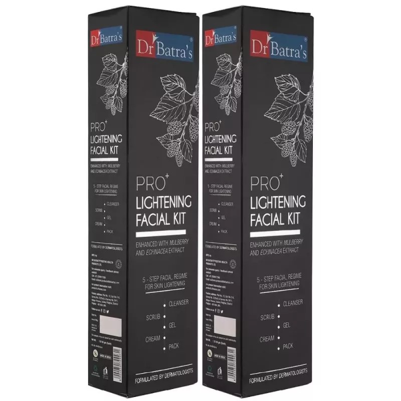 Dr Batras Pro Plus Lightening Facial Kit (Facial Pack 50g + Scrub 50g + Cleanser 50g + Gel 50g + Massage Cream 50g) (1Pack, Pack of 2)