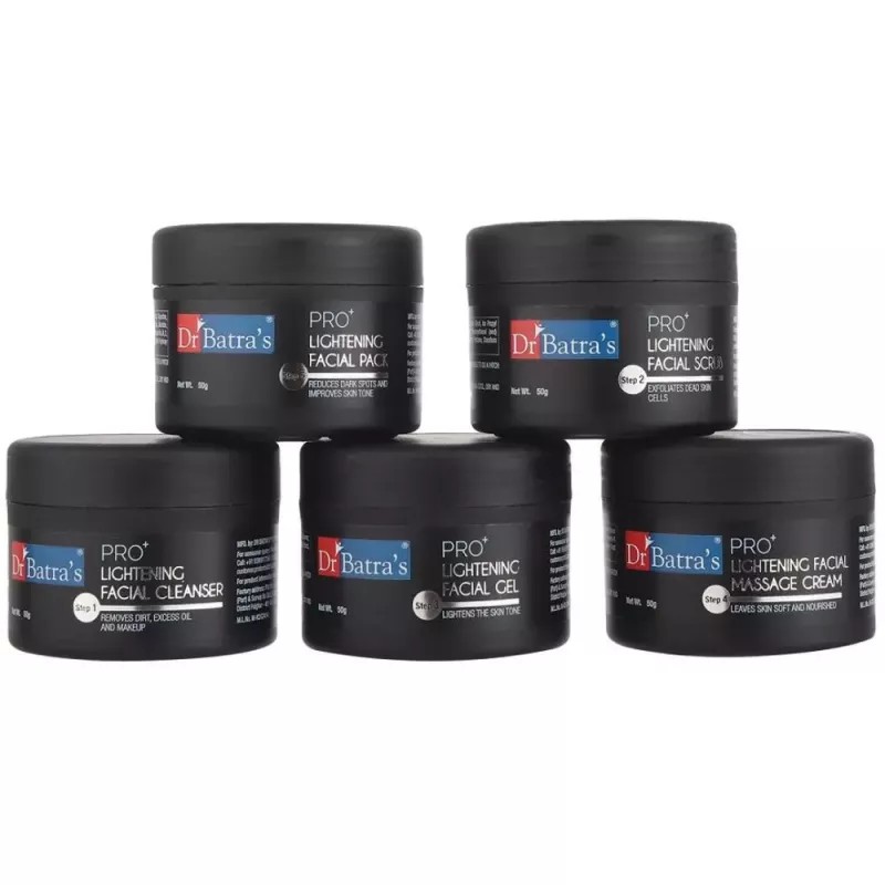 Dr Batras Pro Plus Lightening Facial Kit (Facial Pack 50g + Scrub 50g + Cleanser 50g + Gel 50g + Massage Cream 50g) (1Pack, Pack of 2)